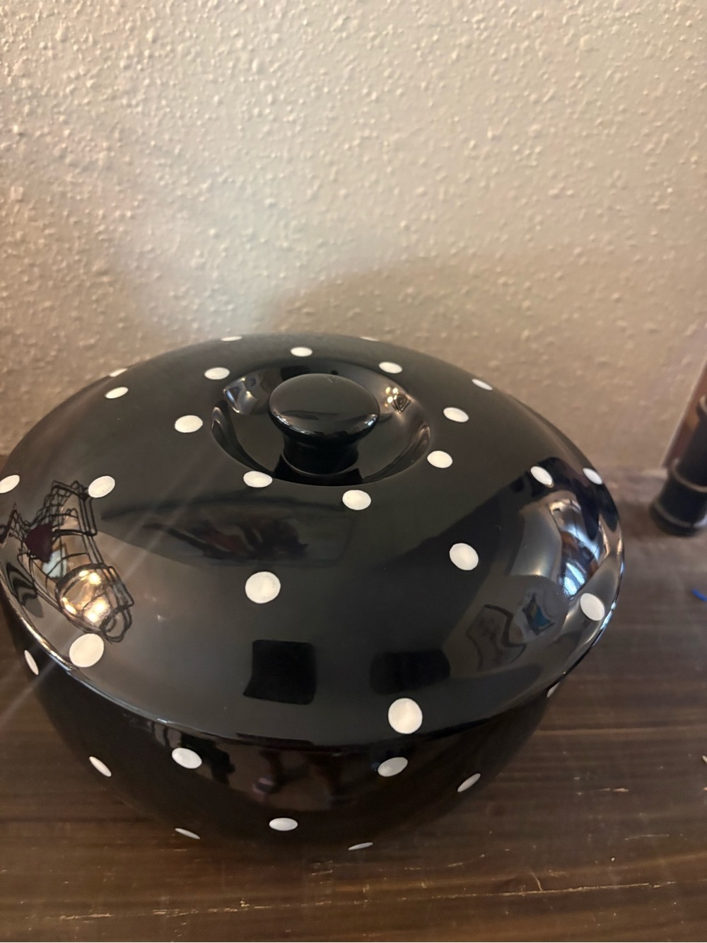 RETIRED Black and White Polka Dot Ceramic dish with lid SPODE Baking Days